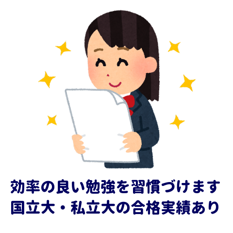 効率のよい勉強を習慣づけます、国立大・私立大の合格実績あり